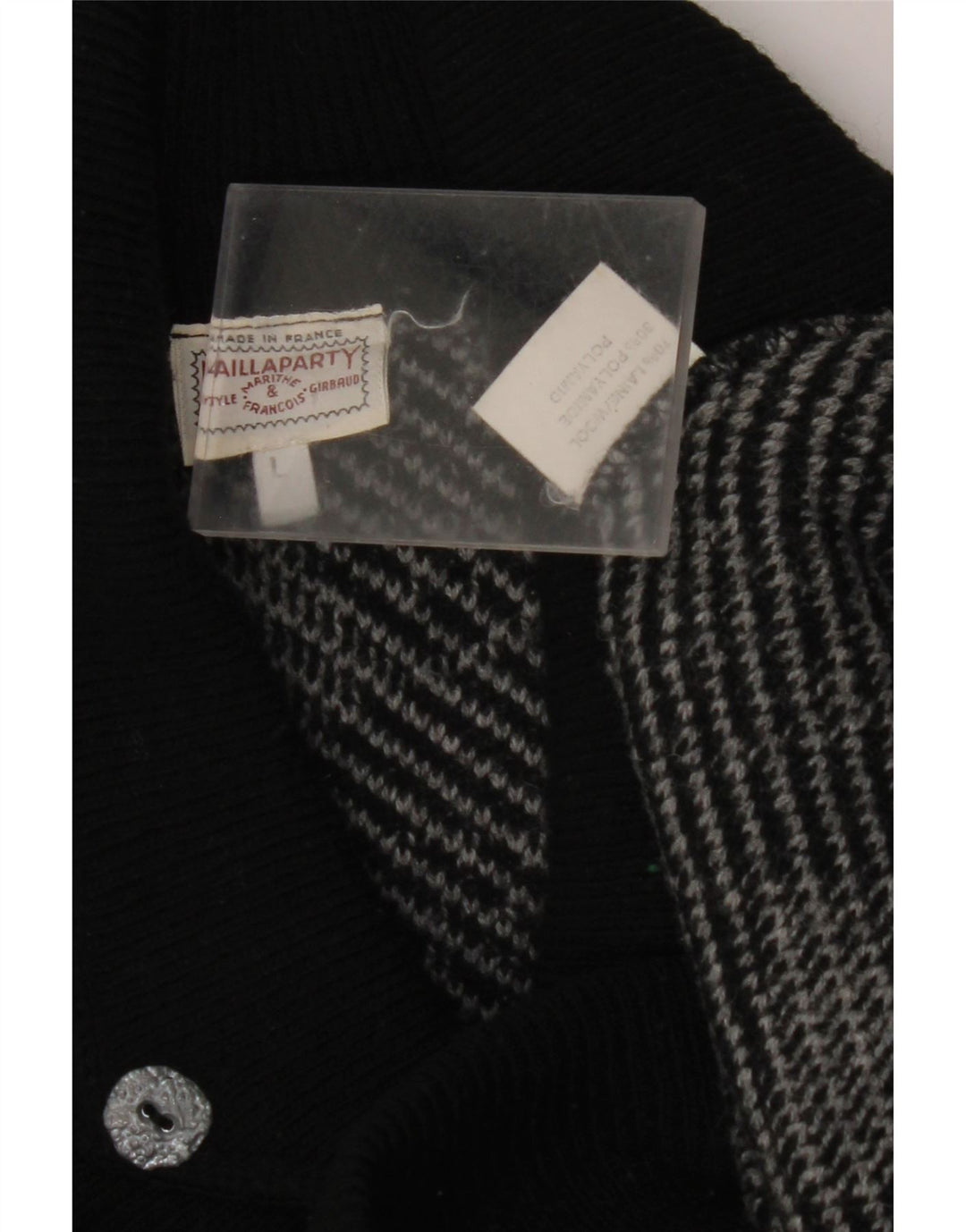 Γυναικείο πουλόβερ με λαιμό σάλι VINTAGE UK 16 Large Grey Geometric