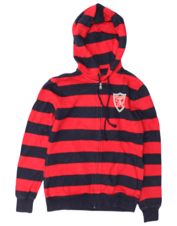 Tommy Hilfiger γυναικείο πουλόβερ με κουκούλα με φερμουάρ UK 10 μικρό κόκκινο ριγέ βαμβακερό