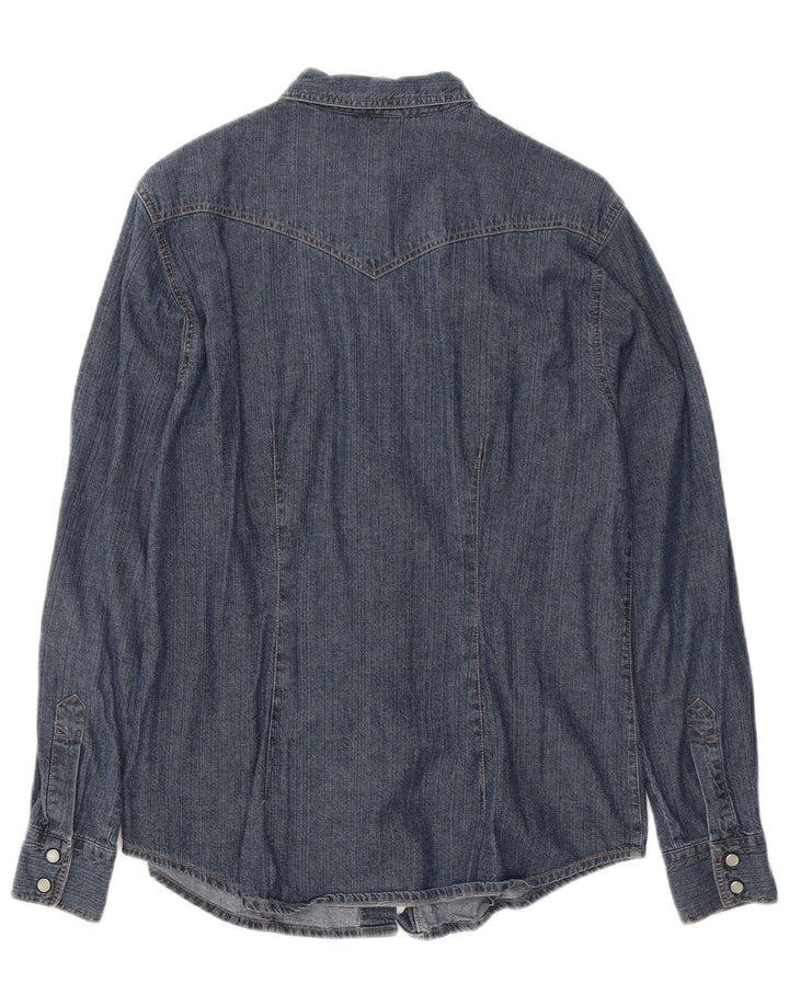 BENETTON Γυναικείο τζιν πουκάμισο UK 14 Medium Navy Blue βαμβακερό