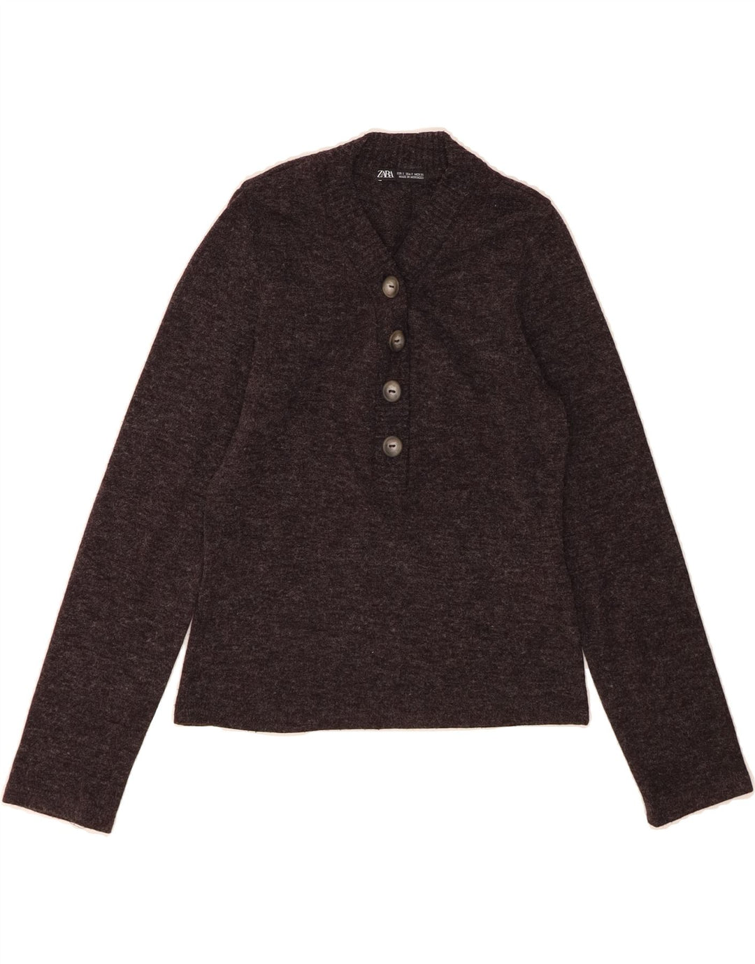 ZARA Womens Button Neck Jumper Sweater UK 8 Small Grey Polyester Vintage Zara and Second-Hand Zara from Messina Hembry 