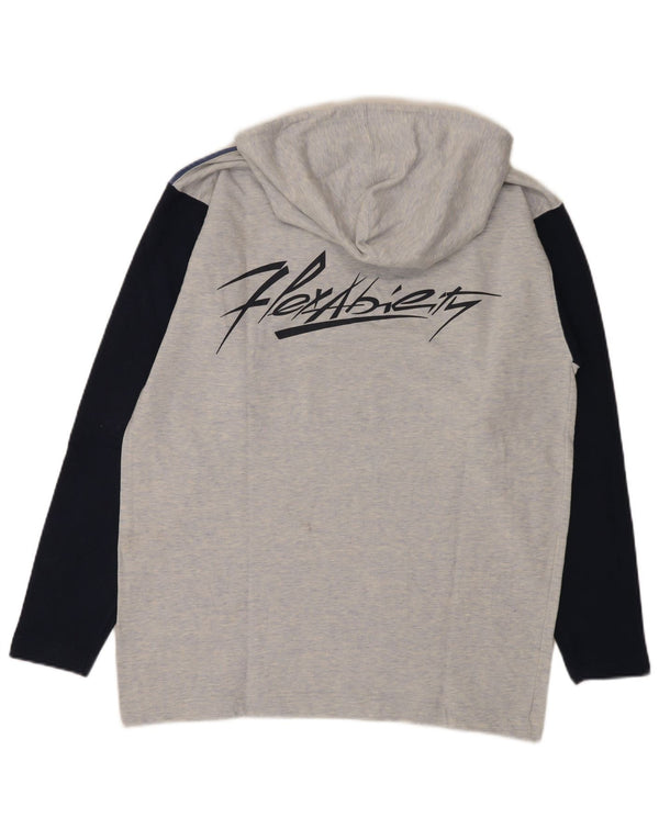Vintage Mens Graphic Hoodie Jumper Large Grey Colourblock Cotton