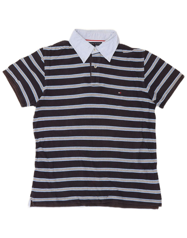 Tommy Hilfiger Ανδρικό μπλουζάκι ράγκμπι πόλο με λεπτή εφαρμογή XL μαύρο ριγέ βαμβακερό