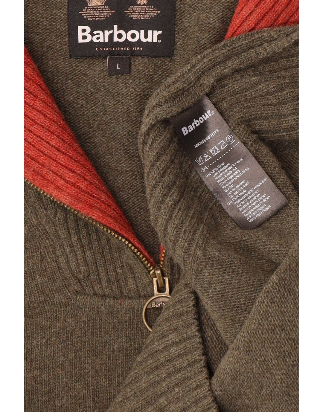 Ανδρικό πουλόβερ Barbour με φερμουάρ από μαλλί χακί
