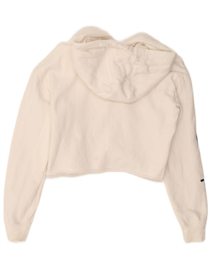 CHAMPION Womens Crop Hoodie Jumper UK 10 Small Off White Βαμβακερό