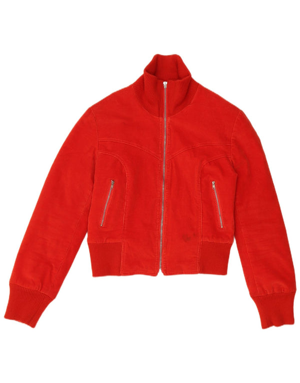 Vintage Γυναικείο Crop Κοτλέ μπουφάν UK 10 Small Red Cotton