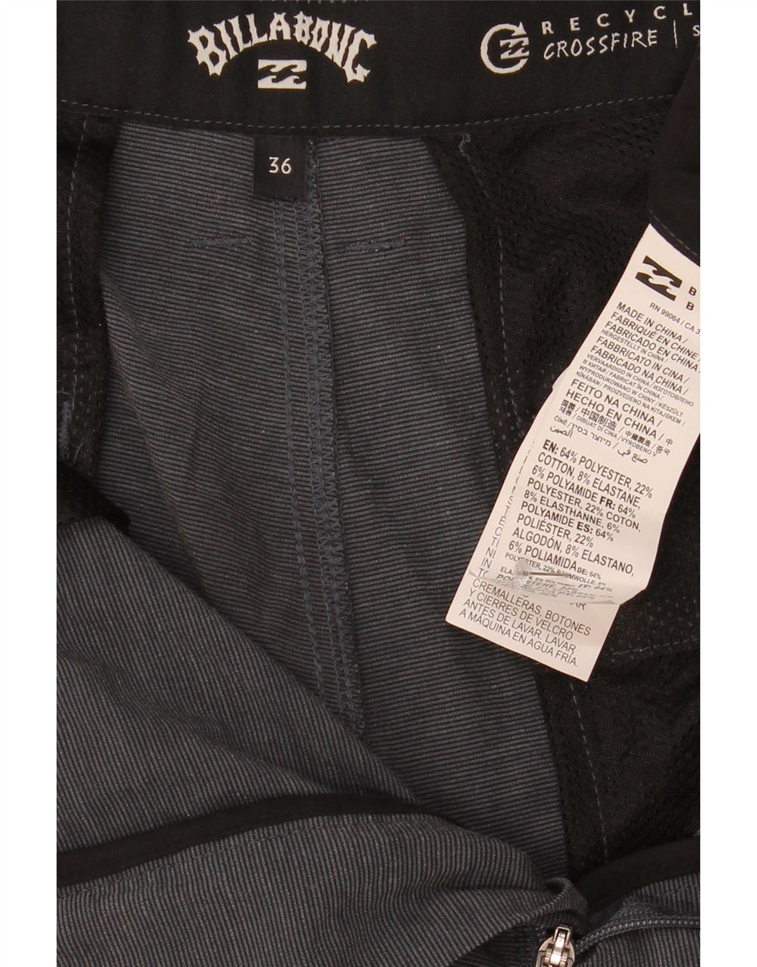 Ανδρικό σορτς Chino Billabong W36 με μεγάλο γκρι πολυεστέρα