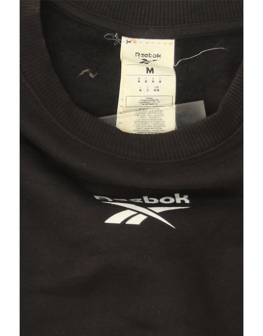 REEBOK Mens Graphic Sweatshirt Jumper Medium Black Cotton Vintage Reebok and Second-Hand Reebok from Messina Hembry 