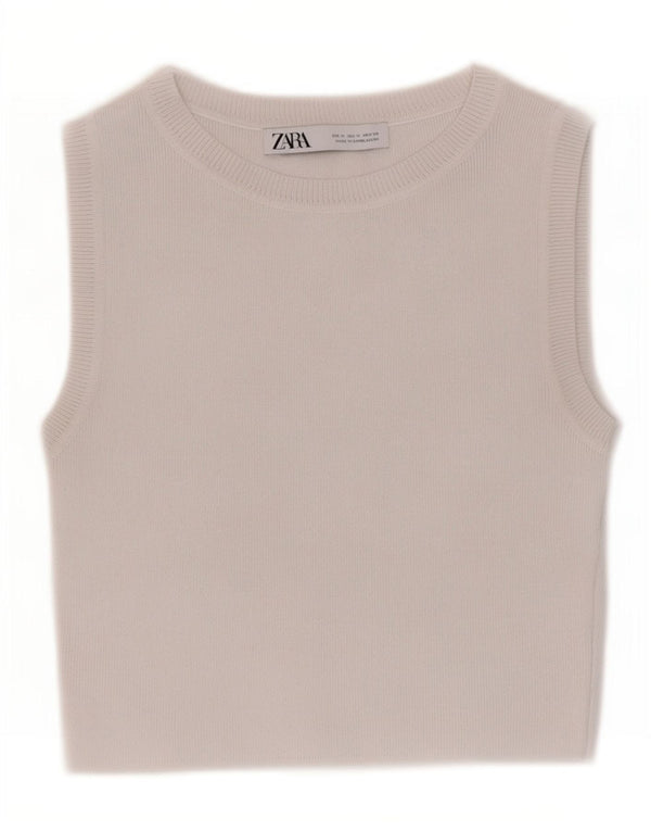 Zara Γυναικείο Crop Vest Top UK 12 Medium White Viscose