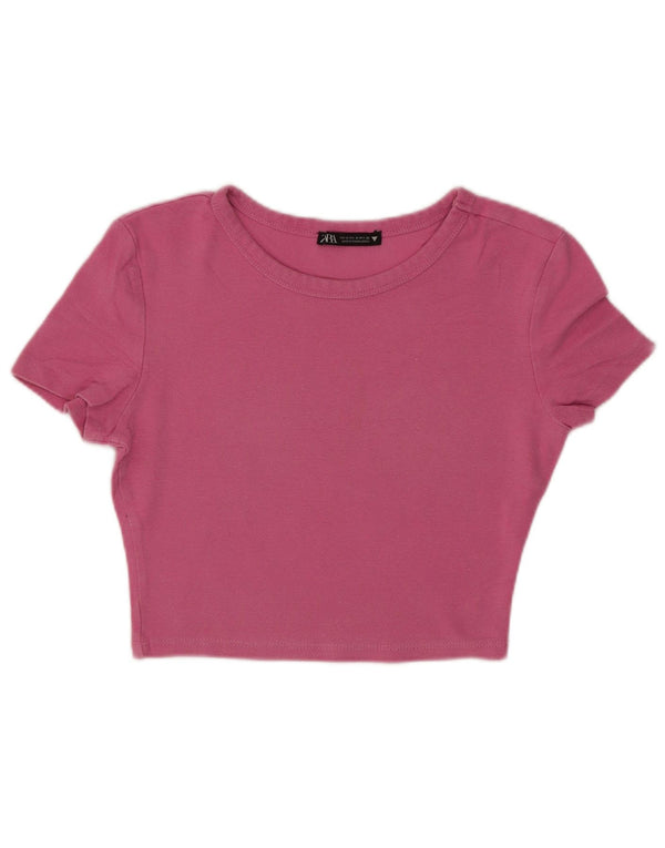 Zara Γυναικείο T-Shirt T-Shirt Top UK 8 Small Pink Βαμβακερό