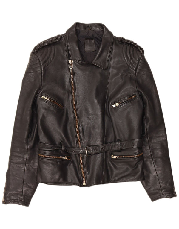 VINTAGE Γυναικείο Δερμάτινο Μπουφάν Biker UK 18 XL Μαύρο Δερμάτινο