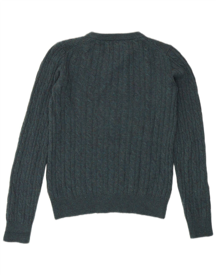 Jack Wills Γυναικείο πουλόβερ με λαιμόκοψη UK 10 Small Green Merino Wool
