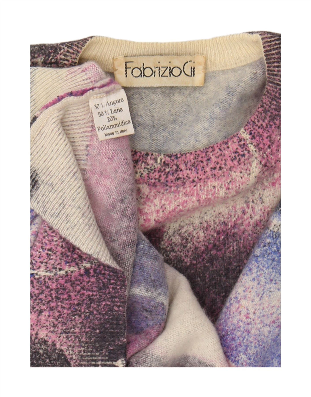 Vintage γυναικείο πουλόβερ με λαιμόκοψη UK 16 Μεγάλη πολύχρωμη Angora