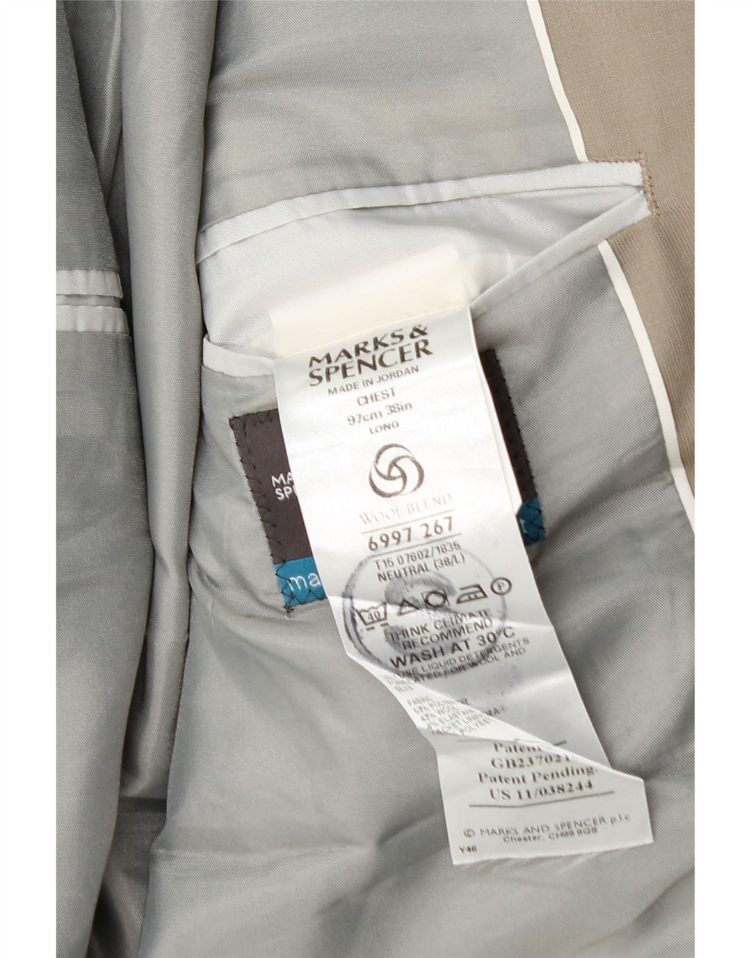 Marks & Spencer Ανδρικό μπλέιζερ με 2 κουμπιά μπουφάν UK 38 Medium Beige Polyester