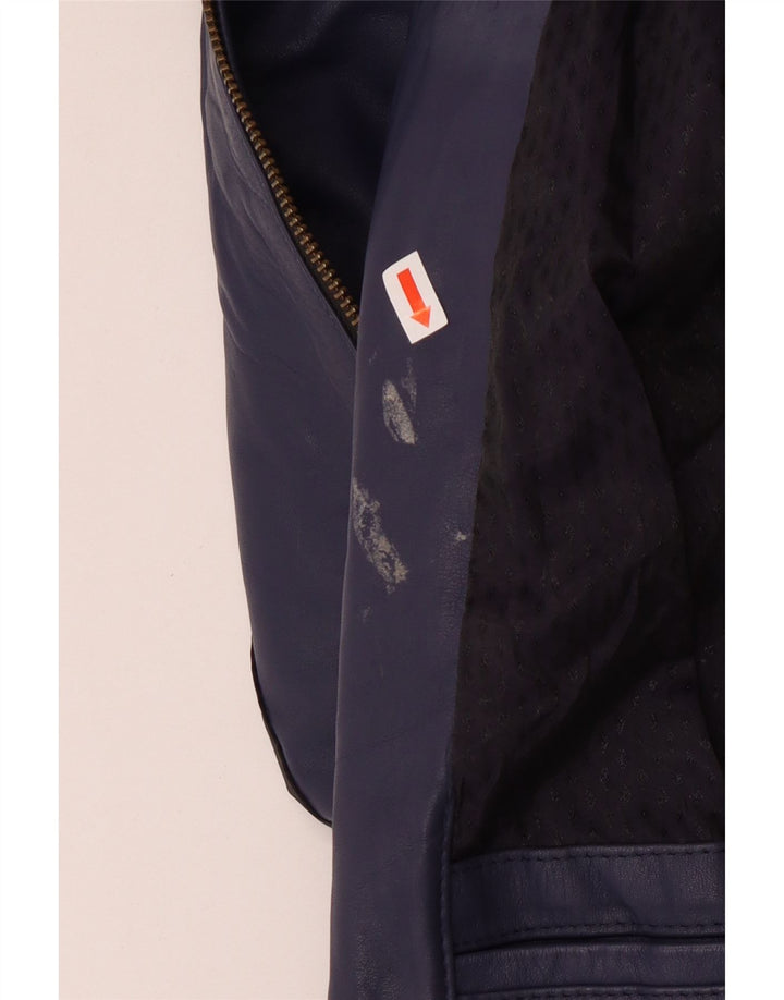 Vintage Γυναικείο Bomber Δερμάτινο Μπουφάν UK 14 Medium Navy Blue