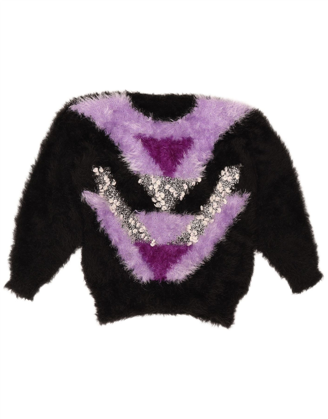 Γυναικείο πουλόβερ με λαιμόκοψη VINTAGE UK 14 Medium Black Colourblock