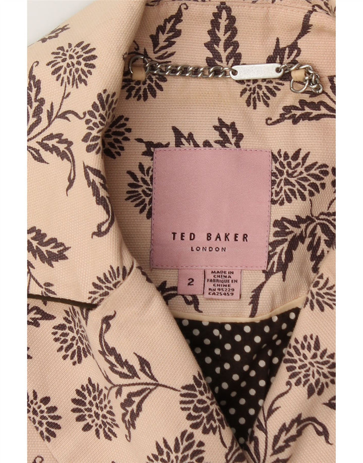 TED BAKER Γυναικείο Μπουφάν Μπλέιζερ με Διπλό Στήθος Μέγεθος 2 Μικρό Μπεζ φλοράλ