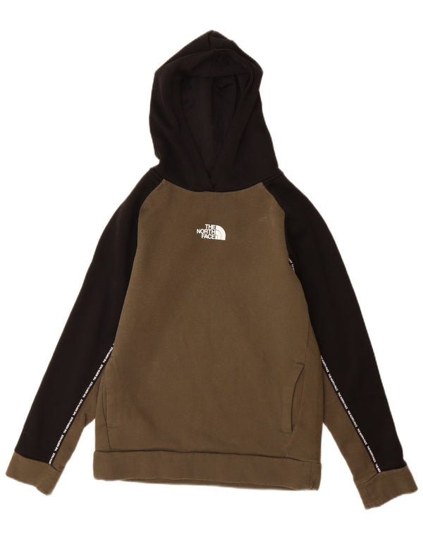The North Face Boys Hoodie Jumper 11-12 Years Large Khaki Colourblock