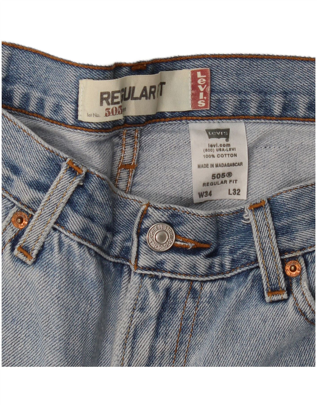 LEVI'S Mens 505 Regular Fit Straight Jeans W34 L32 Μπλε βαμβακερό