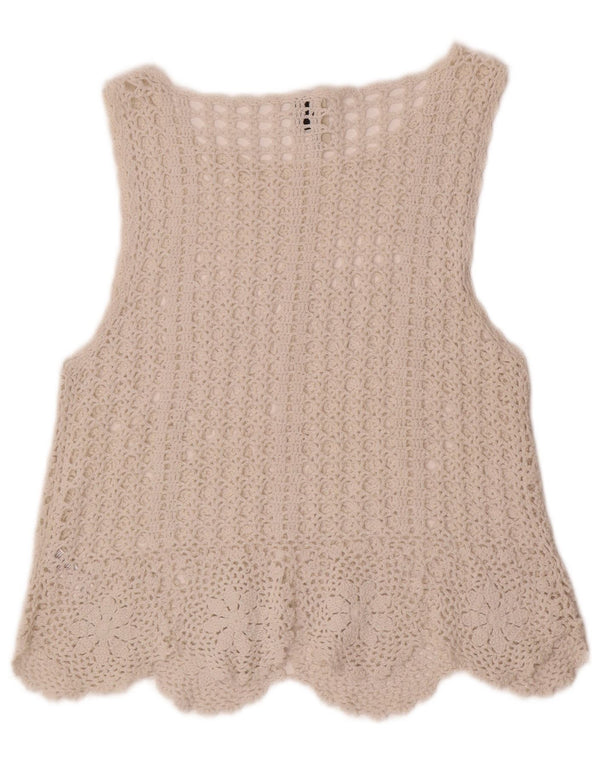 Topshop Γυναικεία αμάνικη μπλούζα με βελονάκι Top UK 10 Small White Floral
