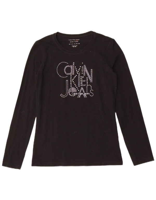 Calvin Klein Jeans Γυναικείο γραφικό τοπ μακρυμάνικο UK 18 XL μαύρο βαμβακερό