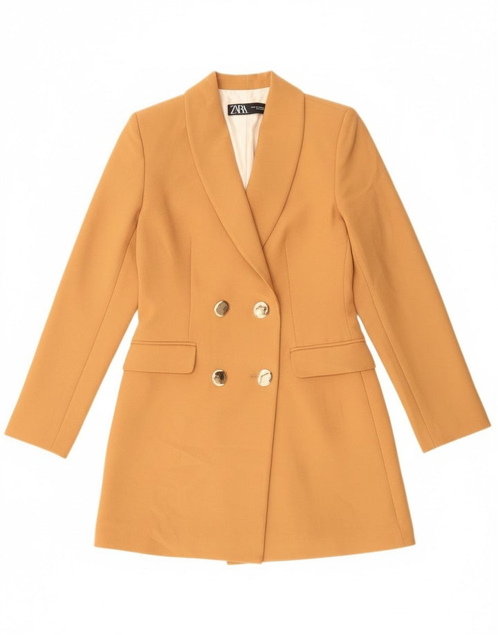 Zara Γυναικείο Longline σακάκι με διπλό στήθος UK 6 XS Orange Polyester