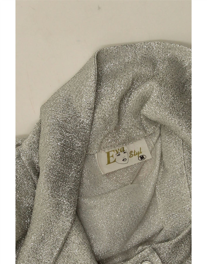 Vintage γυναικείο πουκάμισο με γραβάτα μπλούζα UK 12 Medium Silver Flecked