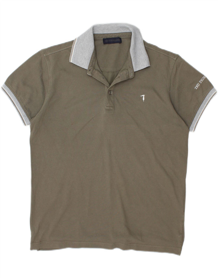 TRUSSARDI Mens Polo Shirt Large Khaki Vintage Trussardi and Second-Hand Trussardi from Messina Hembry 