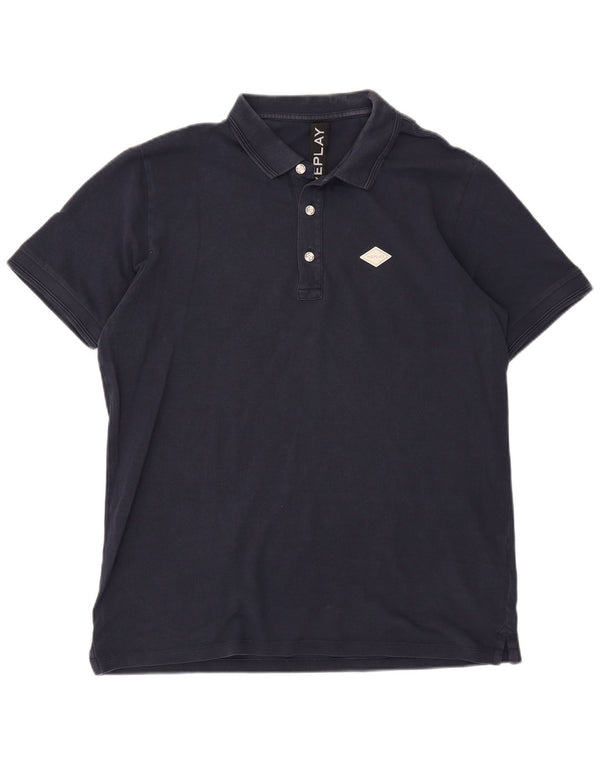 Replay Ανδρικό Πόλο Μπλουζάκι 2XL Navy Blue Cotton
