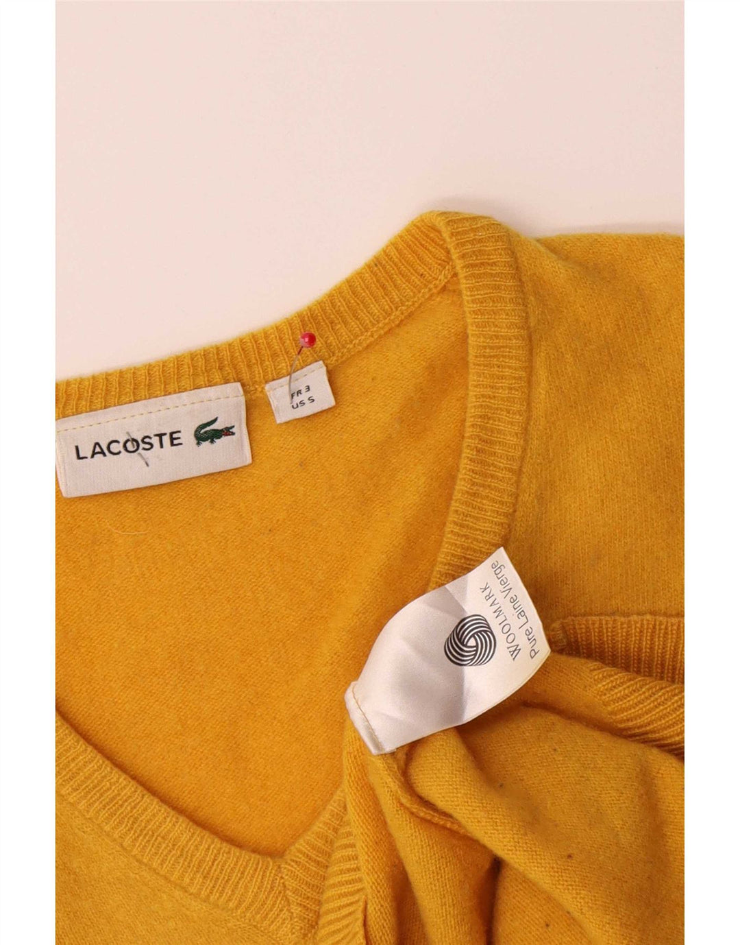 Ανδρικό πουλόβερ Lacoste με λαιμόκοψη, μέγεθος 3, μικρό κίτρινο παρθένο μαλλί