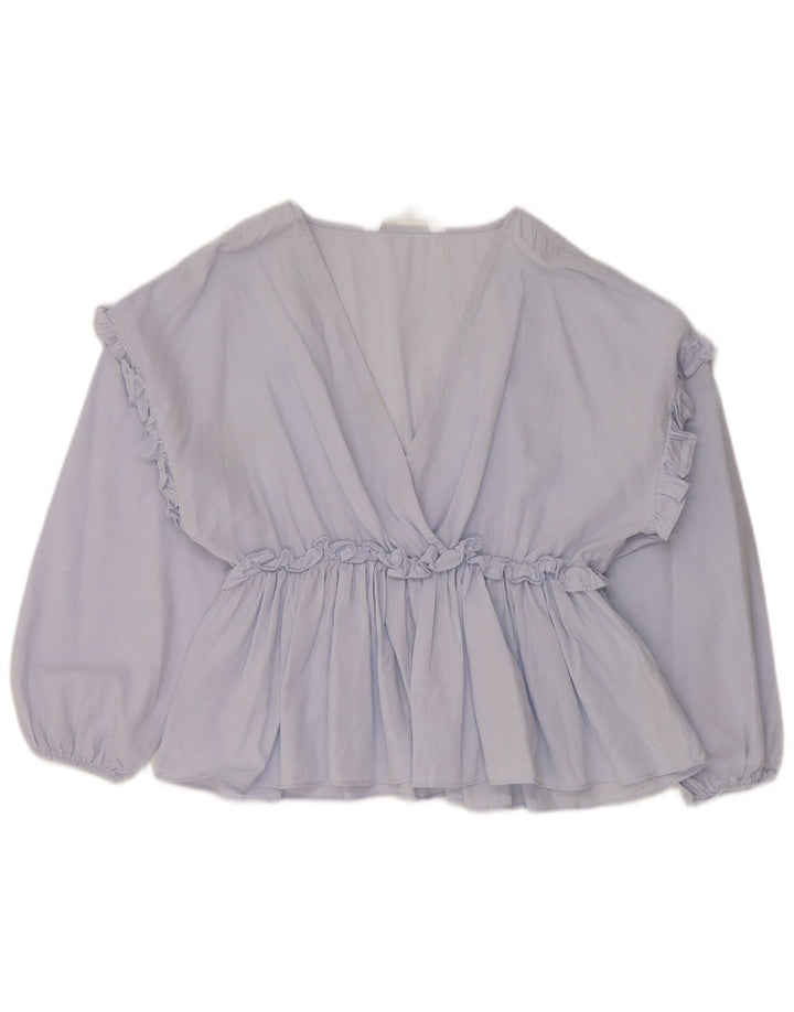 Zara Γυναικεία μακρυμάνικη μπλούζα τοπ UK 10 Small μπλε βαμβακερό