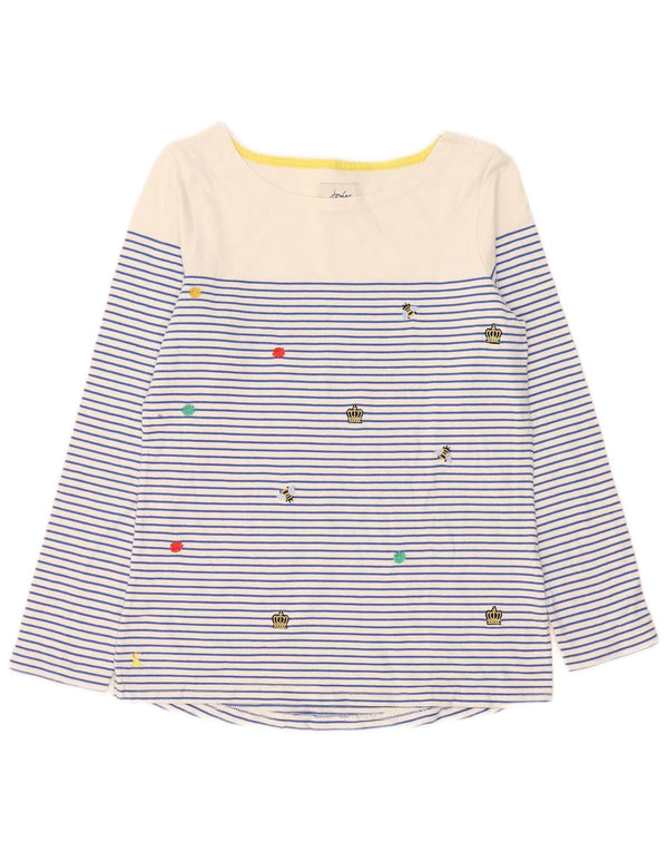 Joules Womens Graphic Top Long Sleeve UK 10 Small Blue Striped Cotton