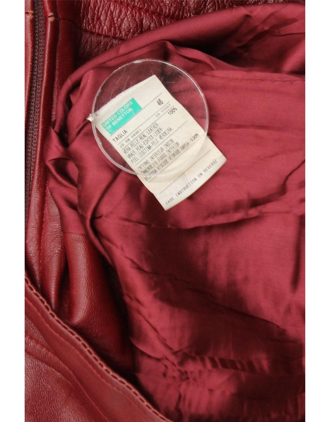 Benetton Γυναικείο Crop Δερμάτινο Μπουφάν IT 46 Large Burgundy Leather