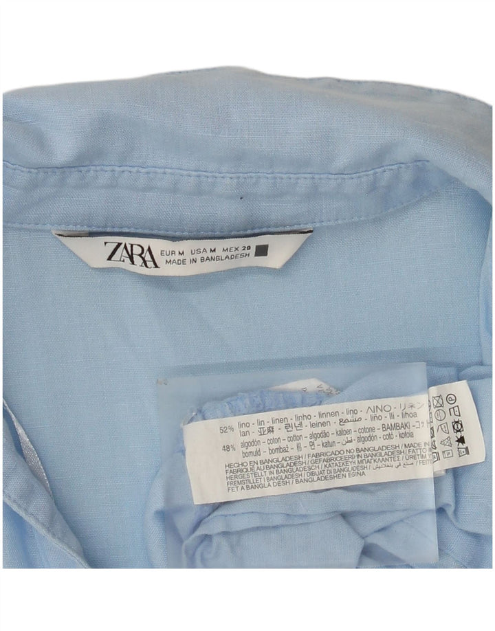 Zara Γυναικείο φόρεμα σε επίπεδα UK 14 Medium Blue Λινό