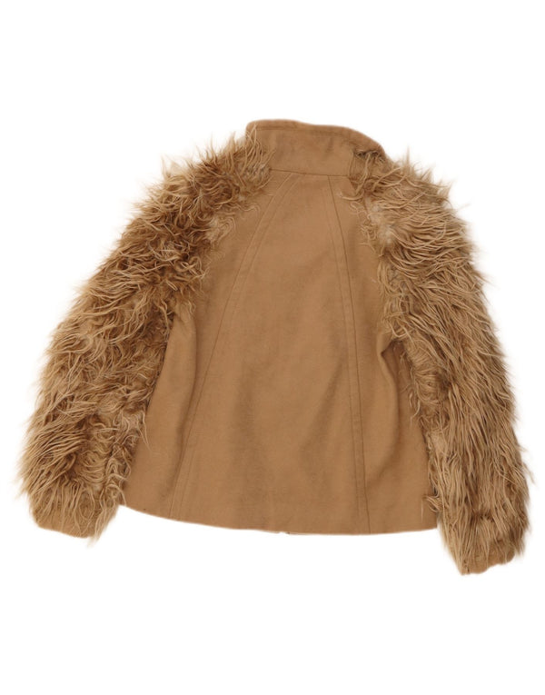 Zara Womens Faux Fur Bomber Jacket UK 10 Small Beige Wool