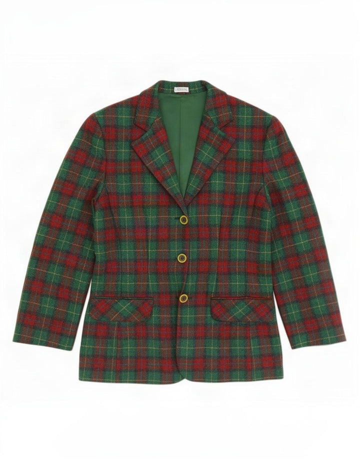 Vintage γυναικείο τζάκετ με 3 κουμπιά σακάκι IT 46 Large Green Check