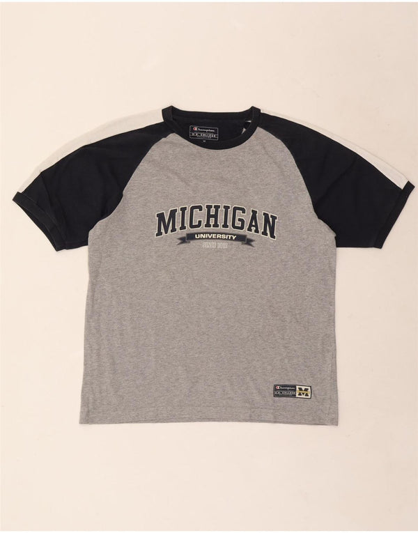 Ανδρικό γραφικό μπλουζάκι Champion Michigan Top μεσαίο γκρι χρώματος βαμβακερό