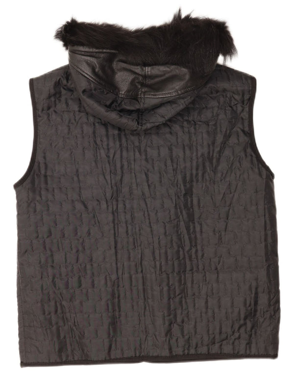 Vintage γυναικείο καπιτονέ Gilet UK 16 Large Μαύρο με κουκούλα