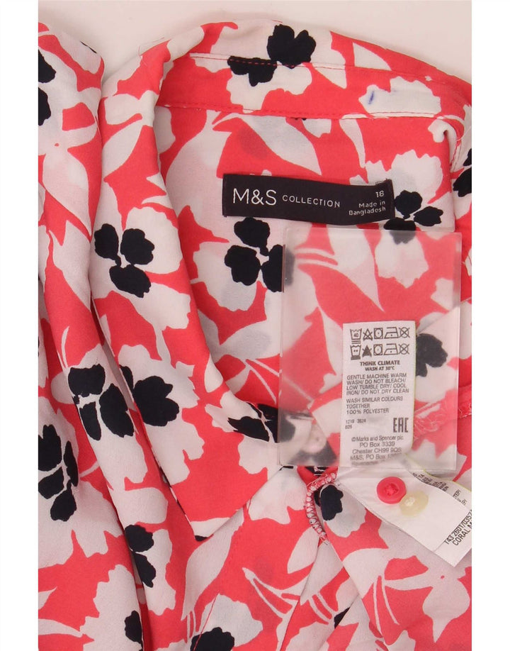 Marks & Spencer Γυναικείο πουκάμισο μεγάλου μεγέθους μπλούζα UK 18 XL κόκκινο λουλουδάτο πολυεστέρα
