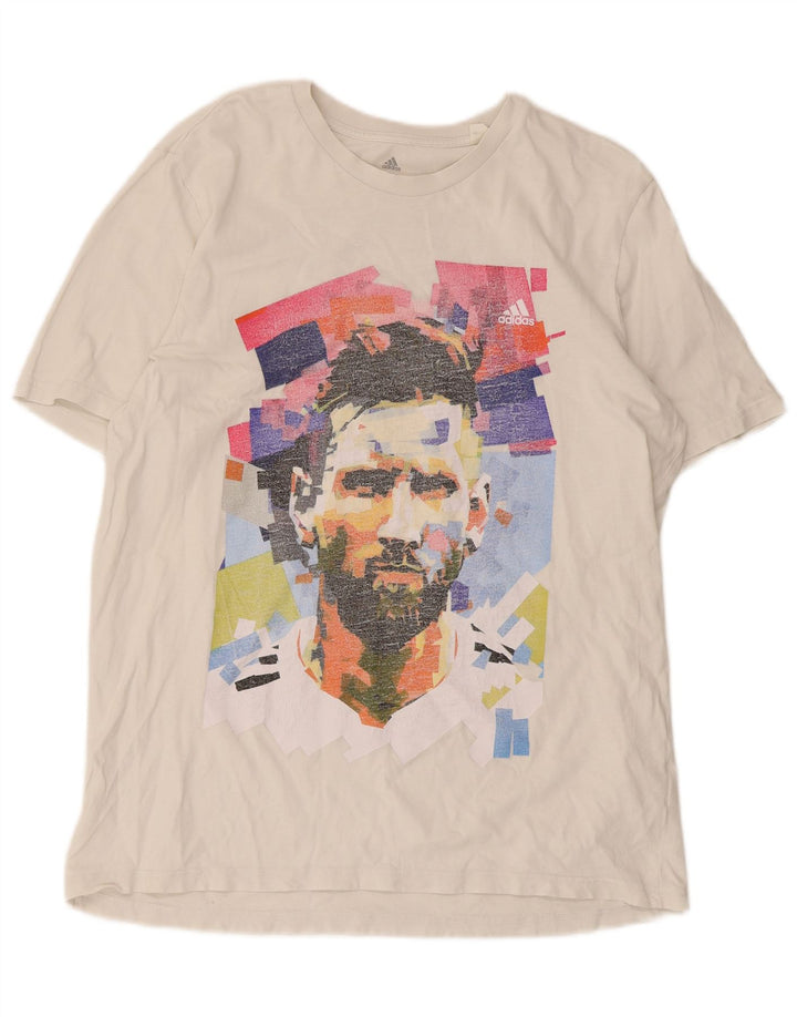 Γραφικό T-Shirt Adidas Ανδρικό MESSI Top μεγάλο λευκό βαμβακερό