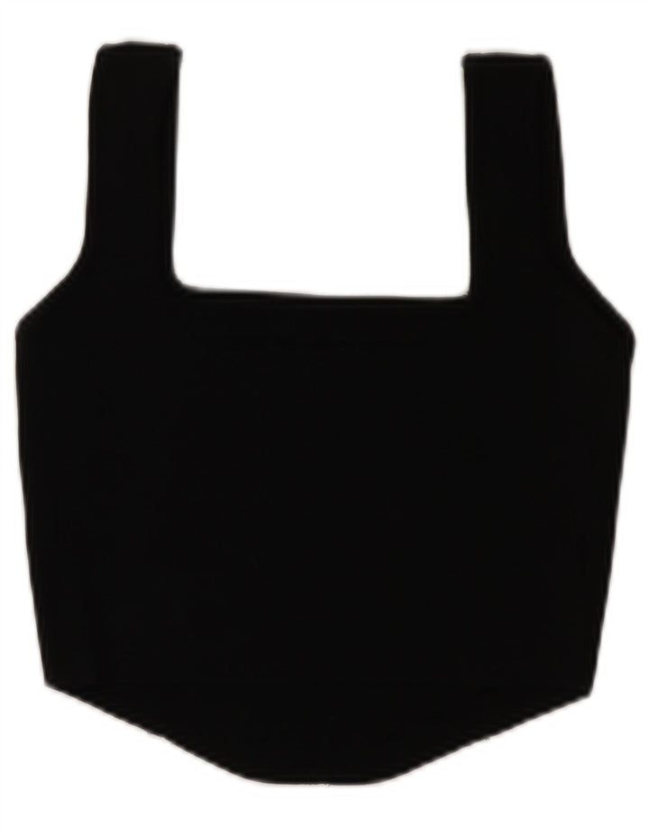 Zara Γυναικείο Αμάνικο Crop Top UK 14 Large Black Polyamide
