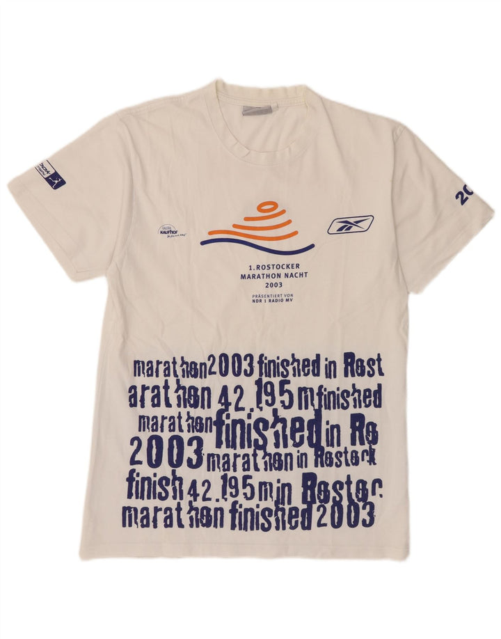 Ανδρικό γραφικό T-Shirt Reebok Top από μεσαίο λευκό βαμβακερό