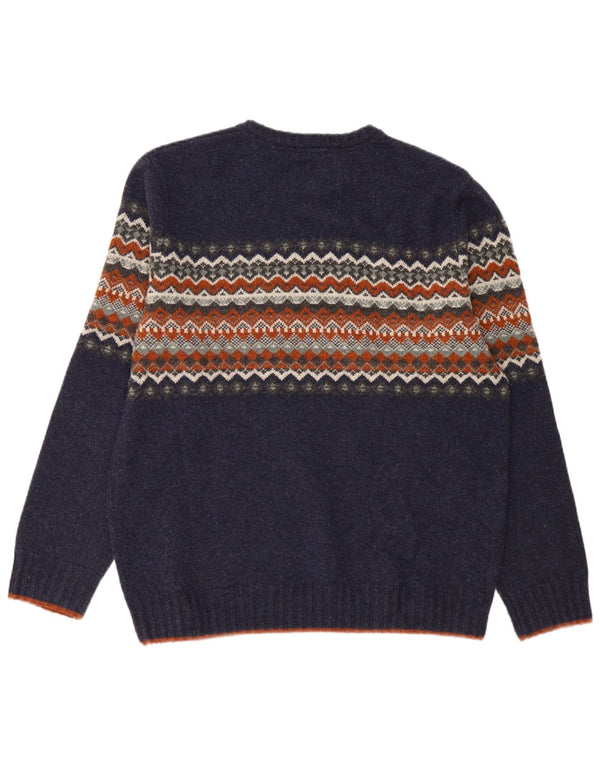 WHITE STUFF Ανδρικό πουλόβερ με λαιμό σκάφος XL Navy Blue Fair Isle Lambswool