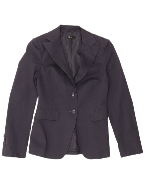 Benetton Womens Blazer Jacket 2 Button IT 40 Small Navy Blue Cotton