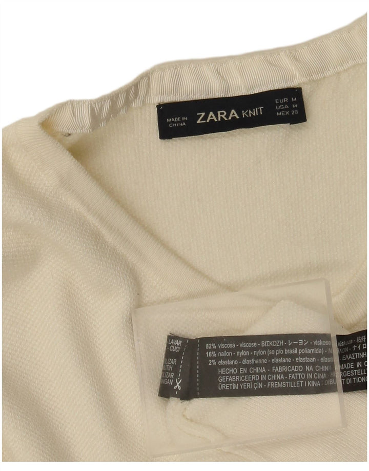 Zara Γυναικεία Ζακέτα πουλόβερ UK 12 μεσαία λευκή βισκόζη