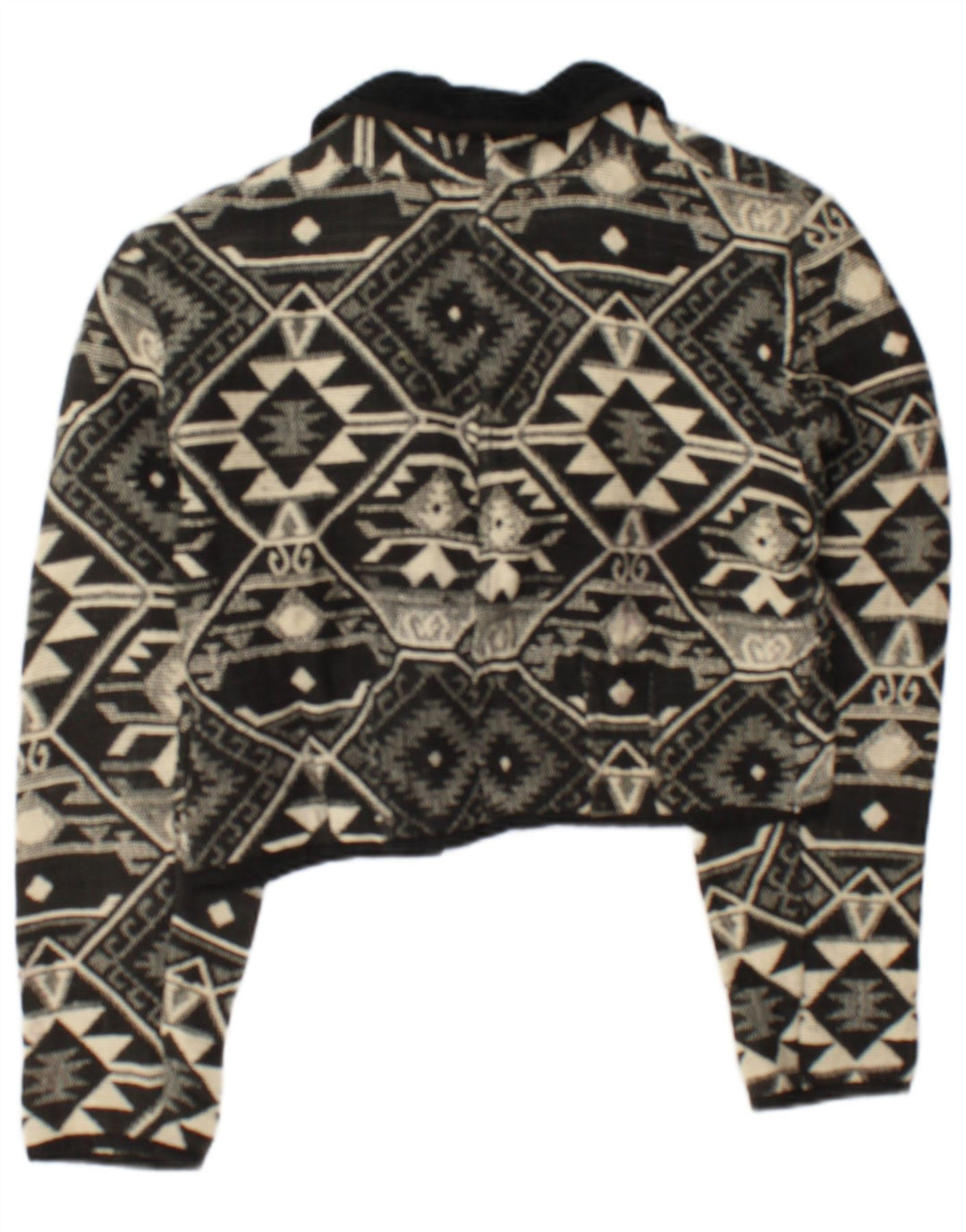 Vintage Γυναικείο Crop Open Bomber Jacket UK 14 Medium Black Geometric Cotton