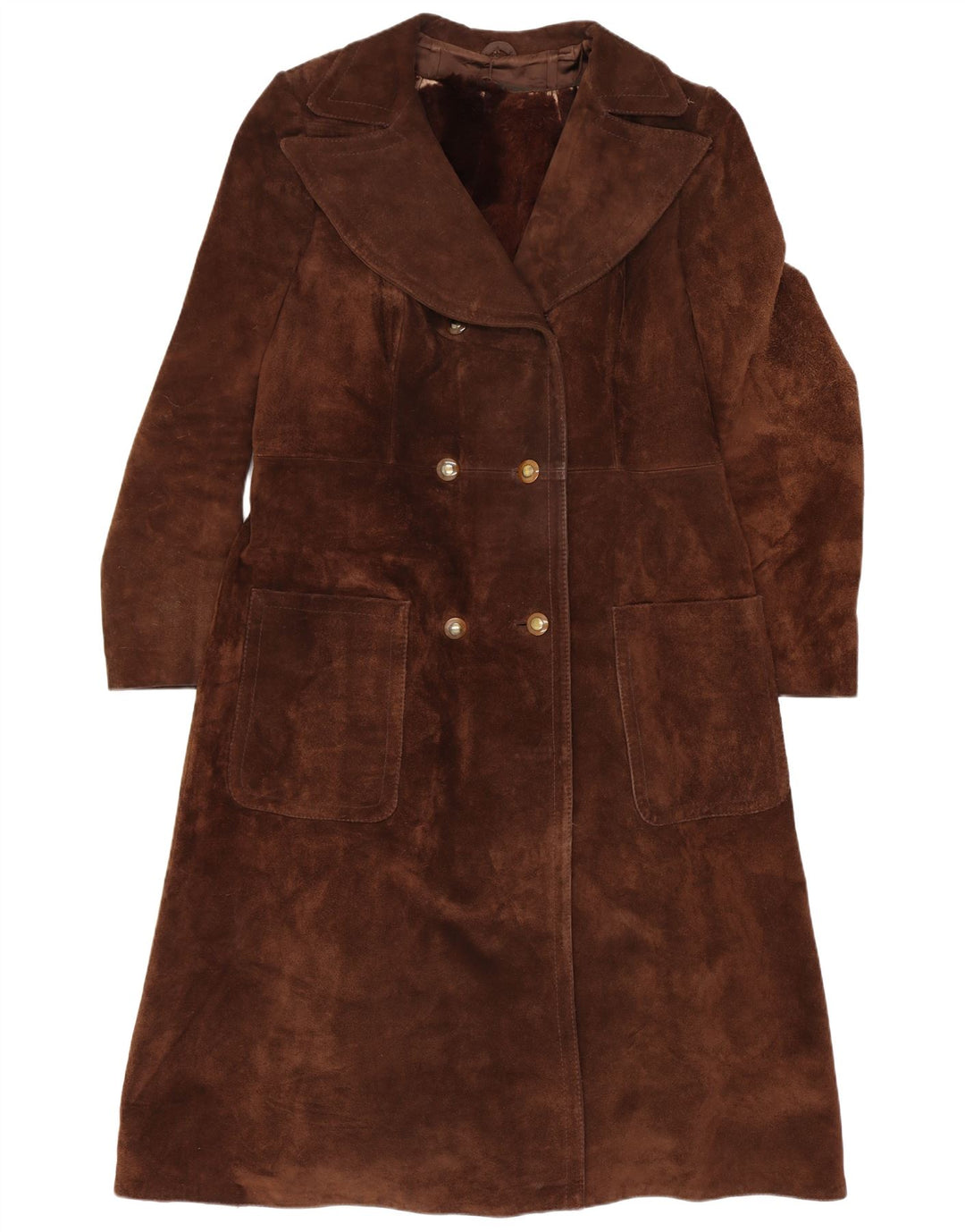 Vintage γυναικείο σουέτ διπλό παλτό UK 10 Small Brown