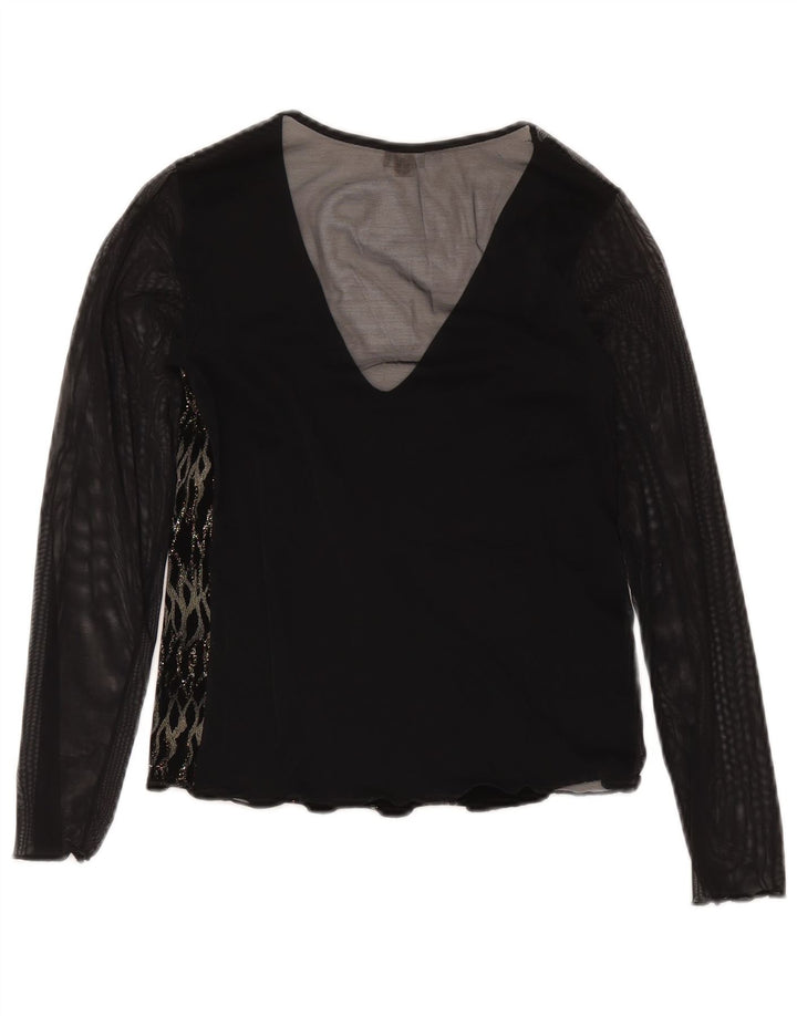 Γυναικεία μακρυμάνικη Yamamay See Through Top UK 12 μεσαία μαύρα ριγέ