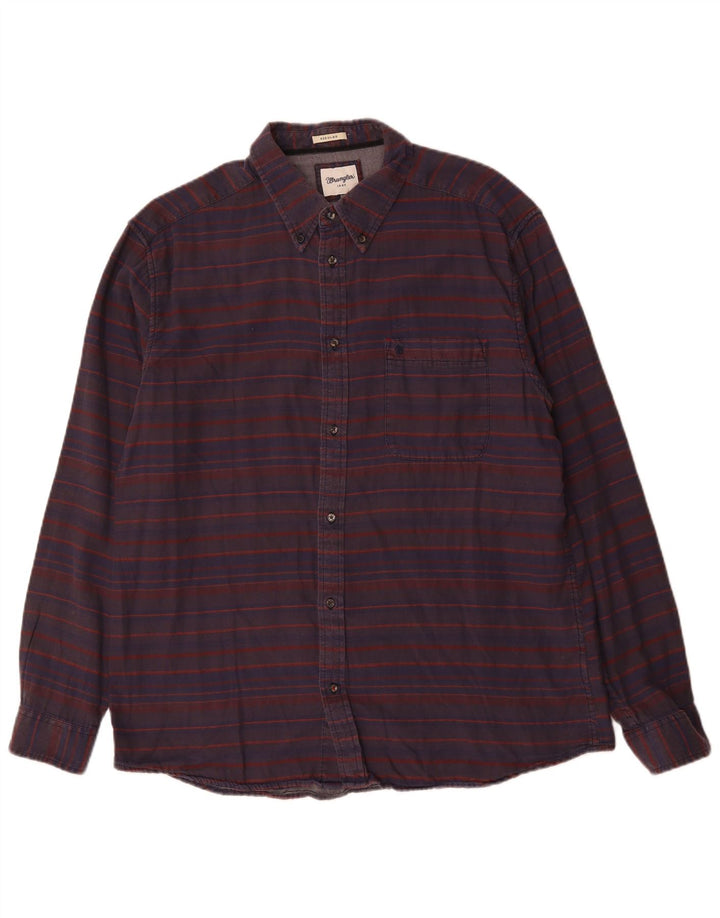 WRANGLER Ανδρικό πουκάμισο κανονικής εφαρμογής 2XL Navy Blue ριγέ βαμβακερό