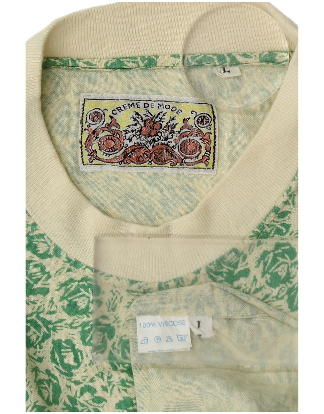 Ανδρικό T-Shirt VINTAGE Top Large Green Floral Viscose