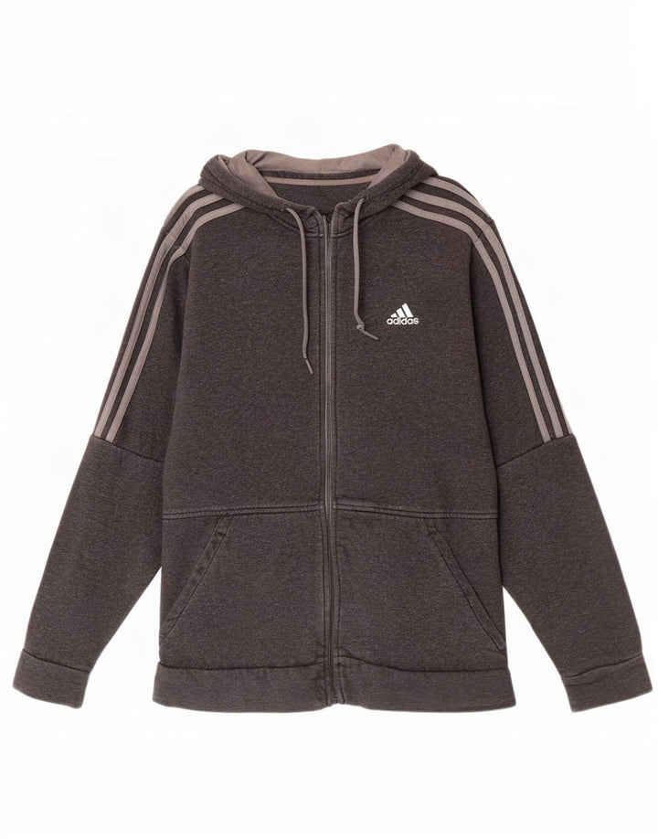 Ανδρικό πουλόβερ με κουκούλα με φερμουάρ Adidas μεσαίο βαμβακερό γκρι